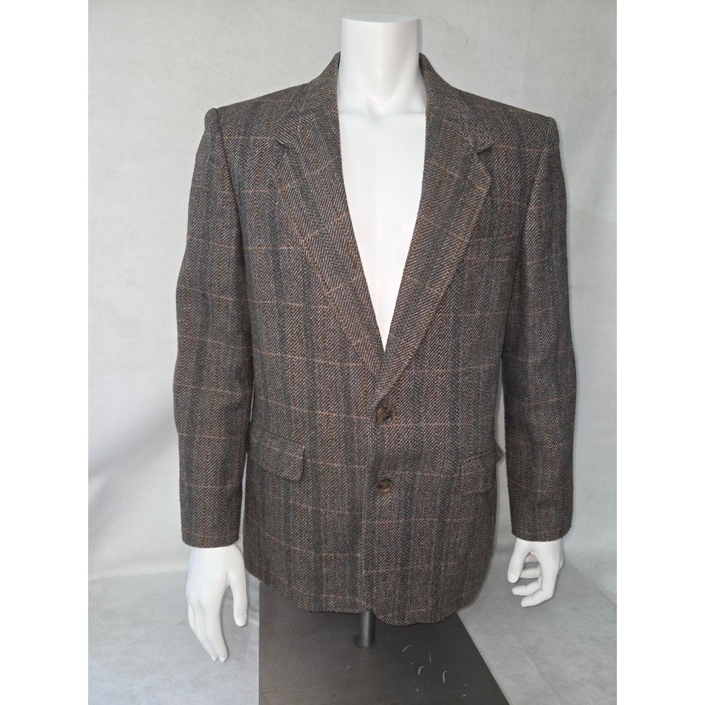 The Mens Store Plaid Wool Blend Blazer Brown Blue Tweed Sport Coat 42R Preppy